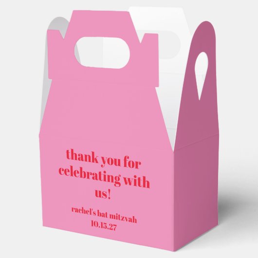 カスタムはっきりしたピンクレッドモダンバルミツワーありがとう フェイバーボックス (オープン)