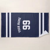 カスタムはフットボールのjersey数濃紺を遊ばします ビーチタオル (正面)