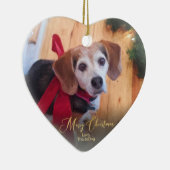 カスタムはペット写真のエレガントな金ゴールドの原稿のクリスマスを所有します セラミックオーナメント (右)