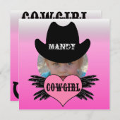 カスタムは写真の女性のカーボーイの誕生日の招待状を加えます 招待状 (正面/裏面)