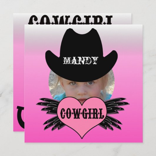 カスタムは写真の女性のカーボーイの誕生日の招待状を加えます 招待状 (正面/裏面)