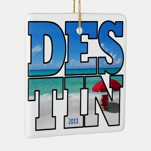 カスタムは写真のDestinのビーチパラソルのタイポグラフィを所有します セラミックオーナメント (右)