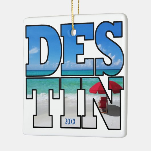 カスタムは写真のDestinのビーチパラソルのタイポグラフィを所有します セラミックオーナメント (左)