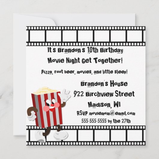 カスタムは映画誕生日の招待状を見よう 招待状 (裏面)