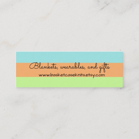 カスタムは編み物ヤーンのバスケットの名刺を着色します スキニー名刺 (裏面)