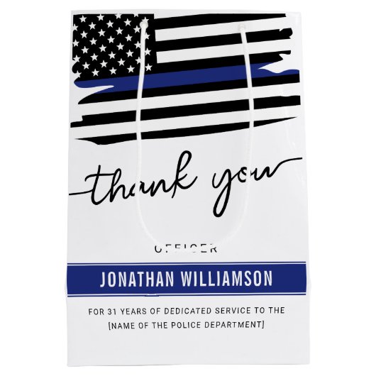 カスタムは、警察官の退職に感謝 ミディアムペーパーバッグ (裏面)