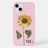 カスタムひまわり植物画モノグラム iPhoneケース (裏面)