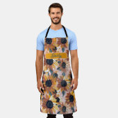 カスタムひまわり水の色 – 芸術的フローラデシ エプロン (着用した状態)