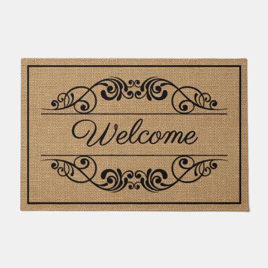 カスタムようこそアンティークフローラスクロールフェイクラップ ドアマット (正面)