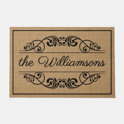 カスタムようこそアンティークフローラスクロールフェイクラップ ドアマット (正面)