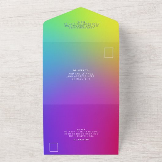 カスタムアイカッチングモダンレインボー オールインワン招待状 (外側)