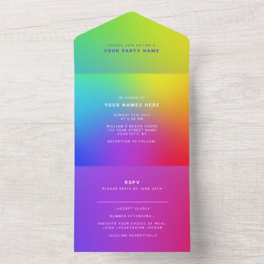 カスタムアイカッチングモダンレインボー オールインワン招待状 (内側)