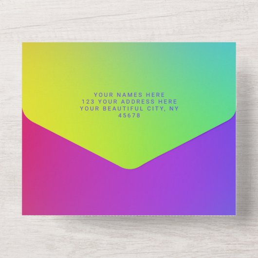 カスタムアイカッチングモダンレインボー オールインワン招待状 (裏面)