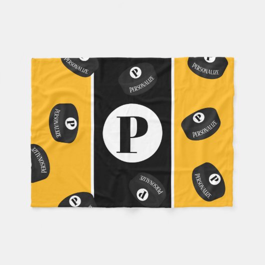 カスタムアイスホッケーパックネームイニシャルモノグラム フリースブランケット (正面(横))