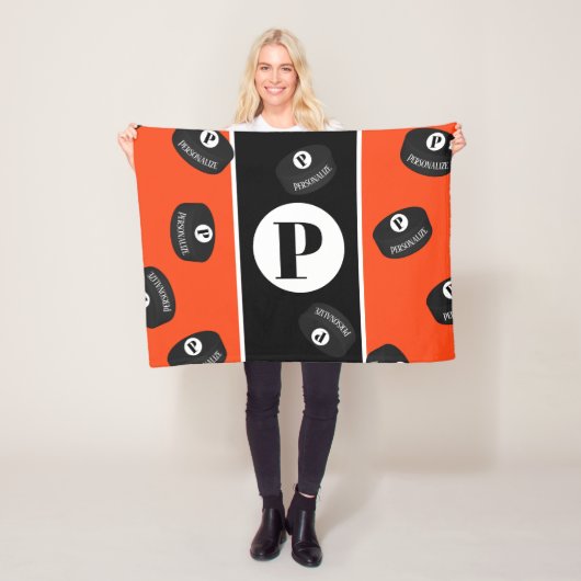 カスタムアイスホッケーパックネームイニシャルモノグラム フリースブランケット (インサイチュ)