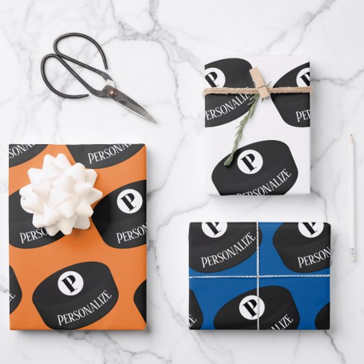 カスタムアイスホッケー名モノグラムパック ラッピングペーパーシート (正面)