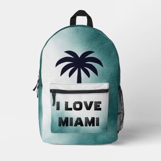 カスタムアイラブマイアミカリフォルニアビーチブルー海 プリントバックパック (正面)