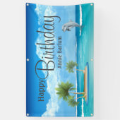 カスタムアイランドドルフィンハッピーバースデーバナー 横断幕 (縦)