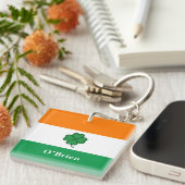 カスタムアイルランドの旗ラストネーム入りボトルオープナー キーホルダー (正面右)