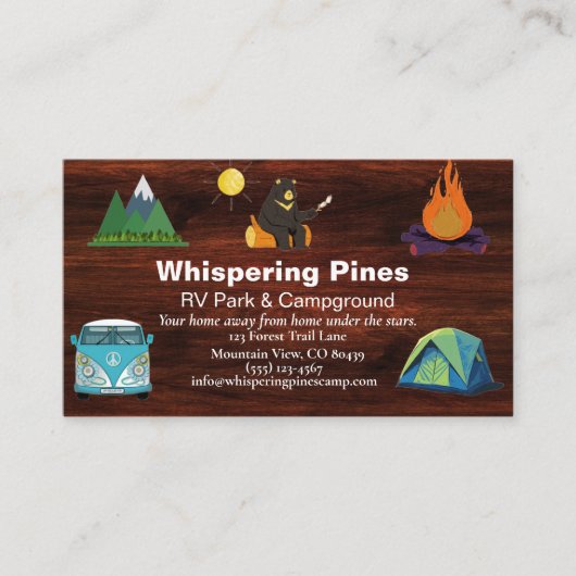 カスタムアウトドア連絡リトリート用キャンプカード 名刺 (正面)