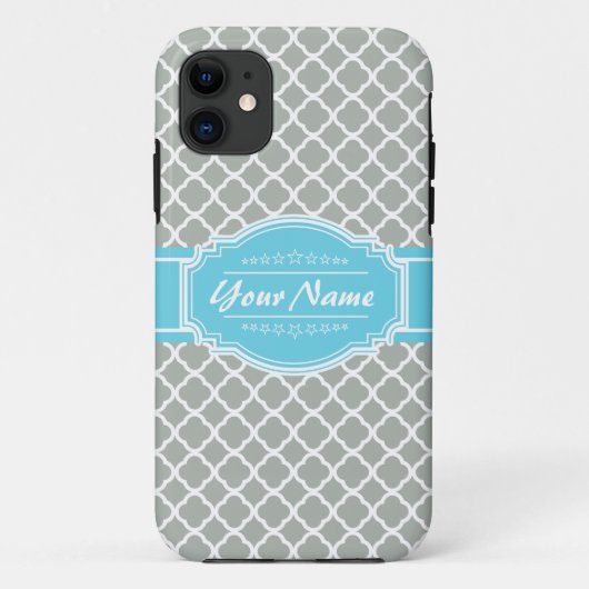 カスタムアクアアンドシルバーグレーモロッコクローバー Case-Mate iPhoneケース (裏面)