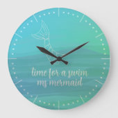 カスタムアクアウォーターカラーマーメイドテールウォールクロック ラージ壁時計 (正面)