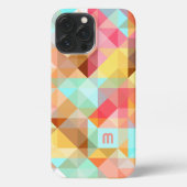 カスタムアクアブルーピーチ赤面ピンクポリゴンパターン iPhoneケース (裏面)