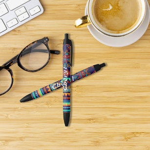 カスタムアステカデザインパーソナライズされたペン 黒ボールペン