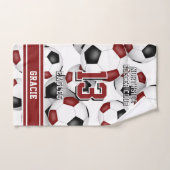 カスタムアスリートとチームネームのサッカーマルーン ハンドタオル (ハンドタオル)