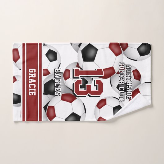 カスタムアスリートとチームネームのサッカーマルーン ハンドタオル (ハンドタオル)
