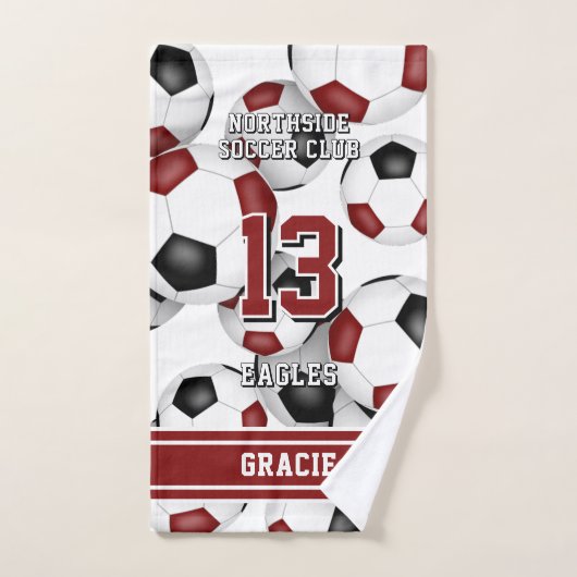 カスタムアスリートとチームネームのサッカーマルーン ハンドタオル (ハンドタオル)