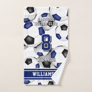 カスタムアスリートとチーム名サッカーブルー ハンドタオル