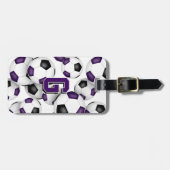 カスタムアスリートイニシャル 紫黒サッカーボール ラゲッジタグ (正面横)