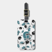 カスタムアスリートモノグラムのブラックサッカー ラゲッジタグ (正面縦)