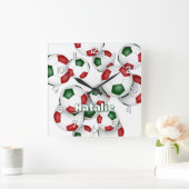 カスタムアスリート名レッドグリーンサッカー スクエア壁時計 (ホーム)