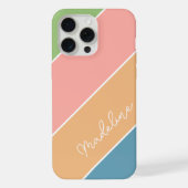 カスタムアップルグリーン赤面コーラルオレンジブルーストライプズ iPhoneケース (裏面)