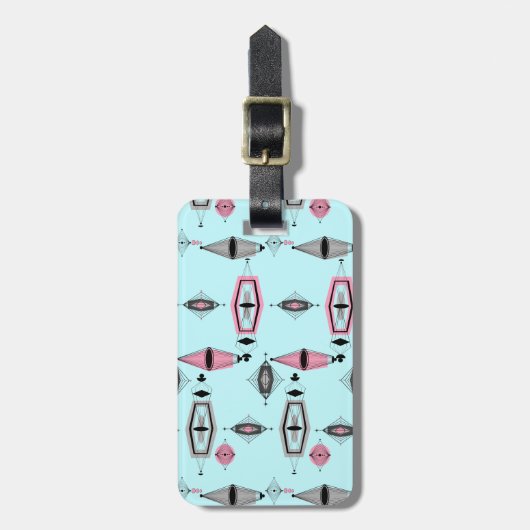 カスタムアトミックピンク&グレーパターンラゲッジタグ ラゲッジタグ (正面縦)