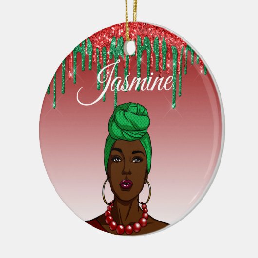 カスタムアポップ・アートのル女子アパーソナライズされたフリカ人 セラミックオーナメント (左)