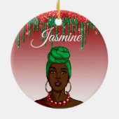 カスタムアポップ・アートのル女子アパーソナライズされたフリカ人 セラミックオーナメント (裏面)
