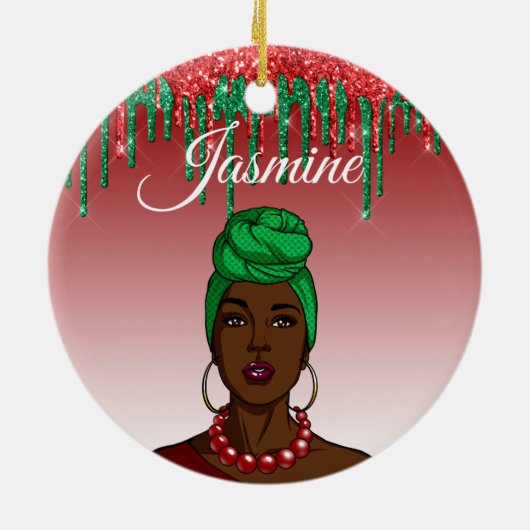 カスタムアポップ・アートのル女子アパーソナライズされたフリカ人 セラミックオーナメント (裏面)