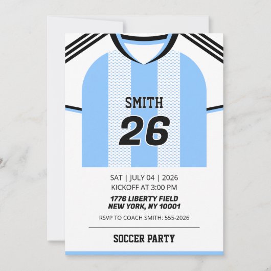 カスタムアルゼンチンサッカージャージ誕生日招待状 招待状 (正面)