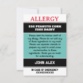 カスタムアレルギー警告シェフカード サンキューカード (正面)