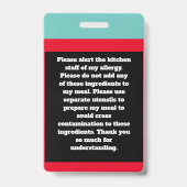 カスタムアレルギー警告シェフカード バッジ (裏面)