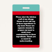 カスタムアレルギー警告シェフカード バッジ (裏面)