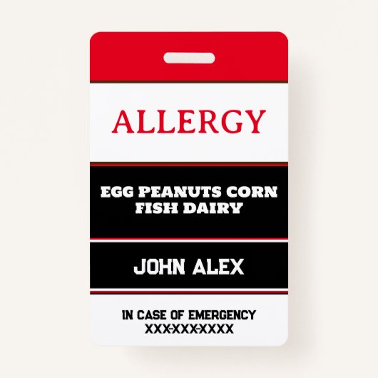 カスタムアレルギー警告シェフカード バッジ (正面)