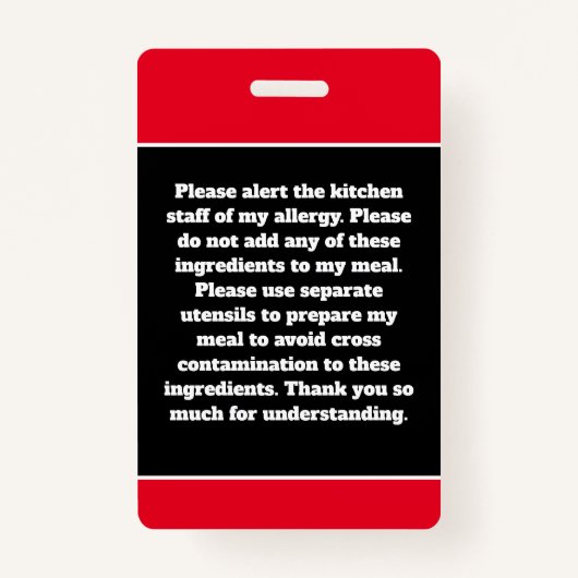 カスタムアレルギー警告シェフカード バッジ (裏面)