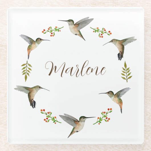 カスタムアレンズハミングバード ガラスコースター (正面)