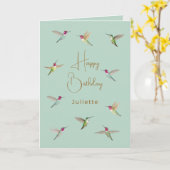 カスタムアンナズハミングバード誕生日 カード (黄色い花)