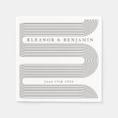 カスタムアーチ白黒線エレガント名結婚 スタンダードカクテルナプキン (正面)