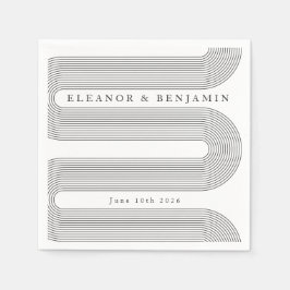 カスタムアーチ白黒線エレガント名結婚 スタンダードカクテルナプキン